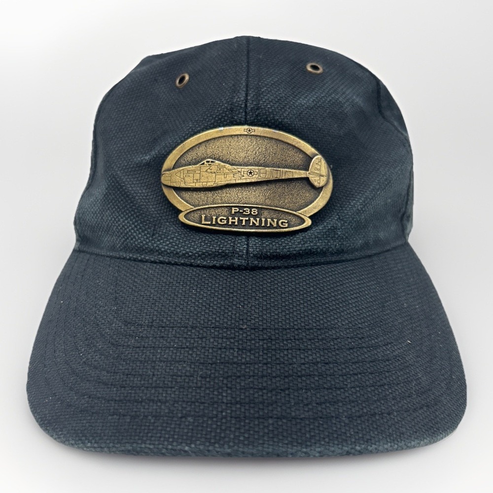Fersten Worldwide P-38 Lightning Fighter Airplane Hat Cap Brass Emblem‎ Black